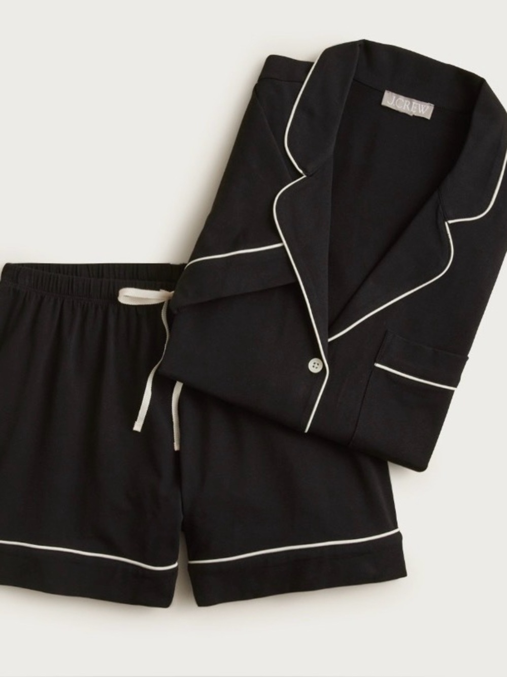 J. Crew Dreamy Cotton Black Short Sleeve Pajama Set with White Piping Accents XS